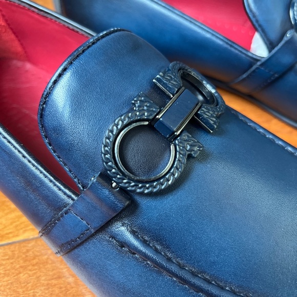 NWB Sigotto Uomo Men's Slip On Blue Leather Dress Shoes Style 3723 - Picture 8 of 11